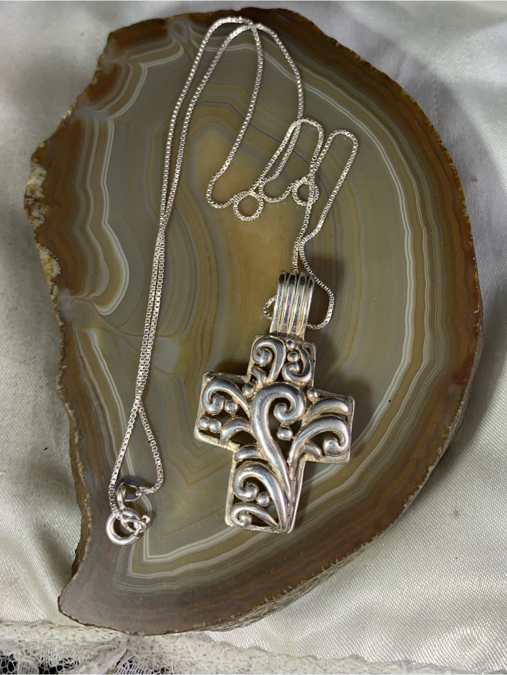Intricate Vintage Sterling Silver Cross Pendant Necklace - Women's